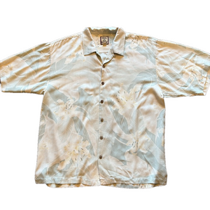 Tommy Bahama Men's XL Vintage 100% Silk Yellow Floral Print Hawaiian Shirt